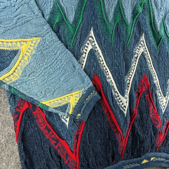 COOGI Blues Australia Sweater Heavyweight Blue Green Geometric Large Cotton REAL - Picture 4 of 16